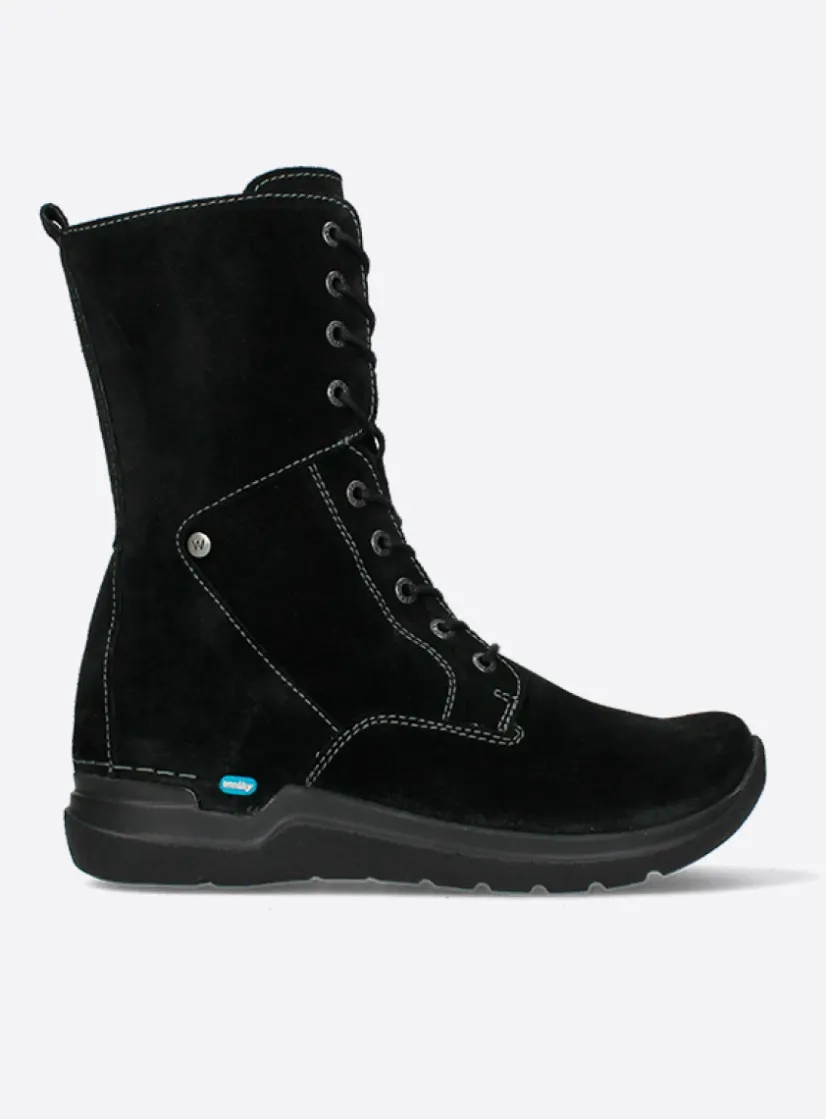 Wolky Zigzag - zwart suede<DAMES Hoge Veterschoenen|Veterlaarzen