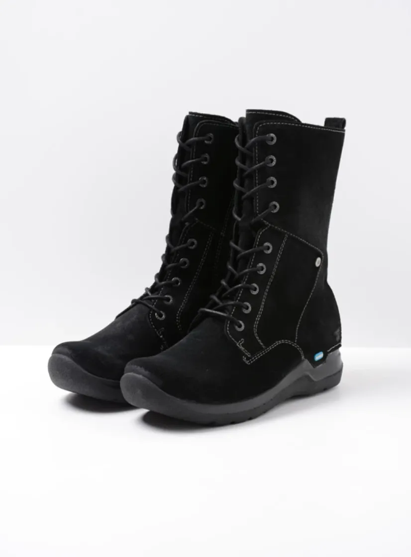 Wolky Zigzag - zwart suede<DAMES Hoge Veterschoenen|Veterlaarzen