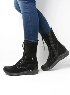 Wolky Zigzag - zwart suede<DAMES Hoge Veterschoenen|Veterlaarzen