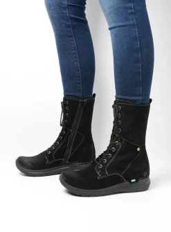 Wolky Zigzag - zwart suede<DAMES Hoge Veterschoenen|Veterlaarzen